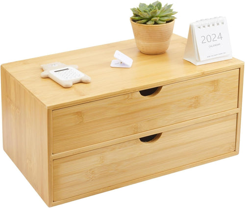 Bamboo Desk Organizer with 2 Drawers | Countertop Storage for Office/Home