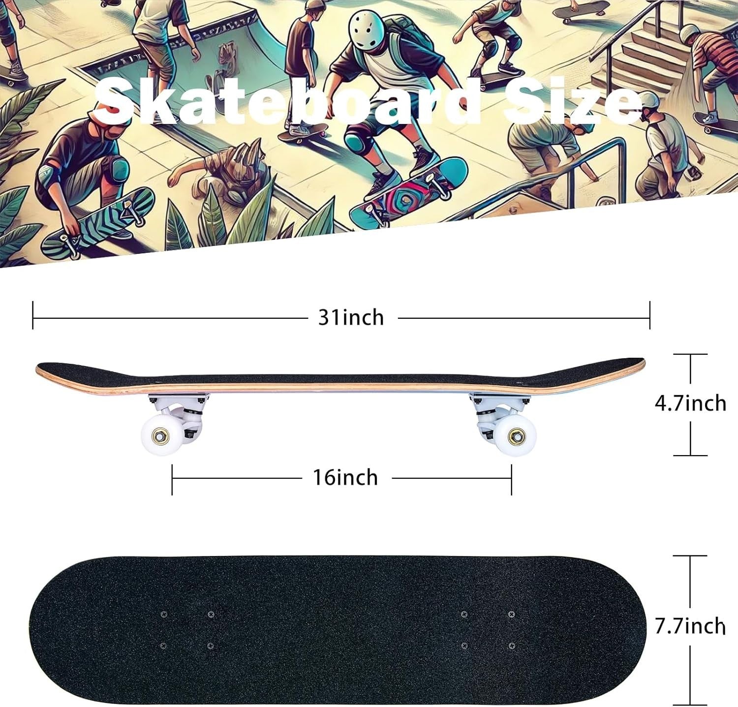 Complete 31x8 Maple Skateboard Double Kick Cruiser Beginner Teens Adults