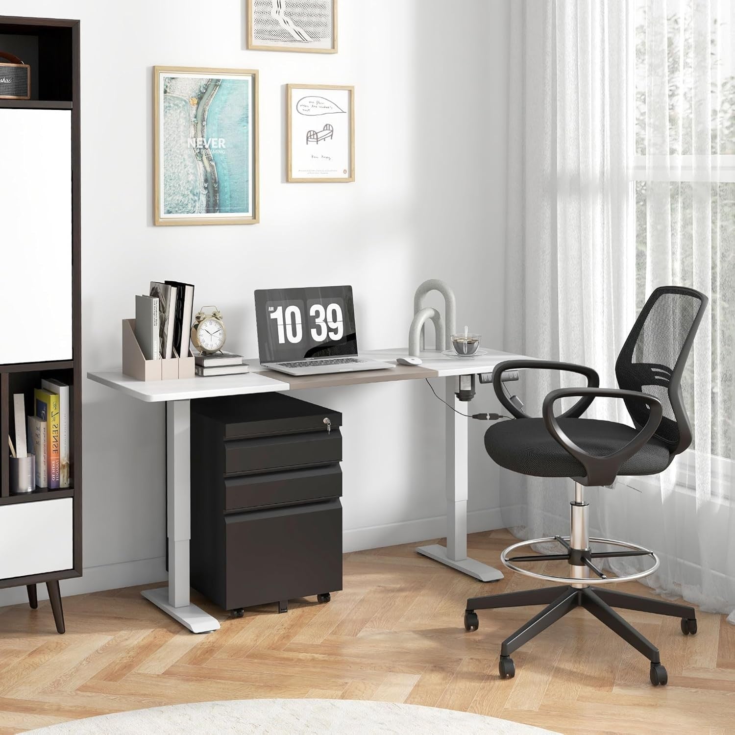 3 Drawer Mobile Filing Cabinet with Lock Under Desk Office Storage Black