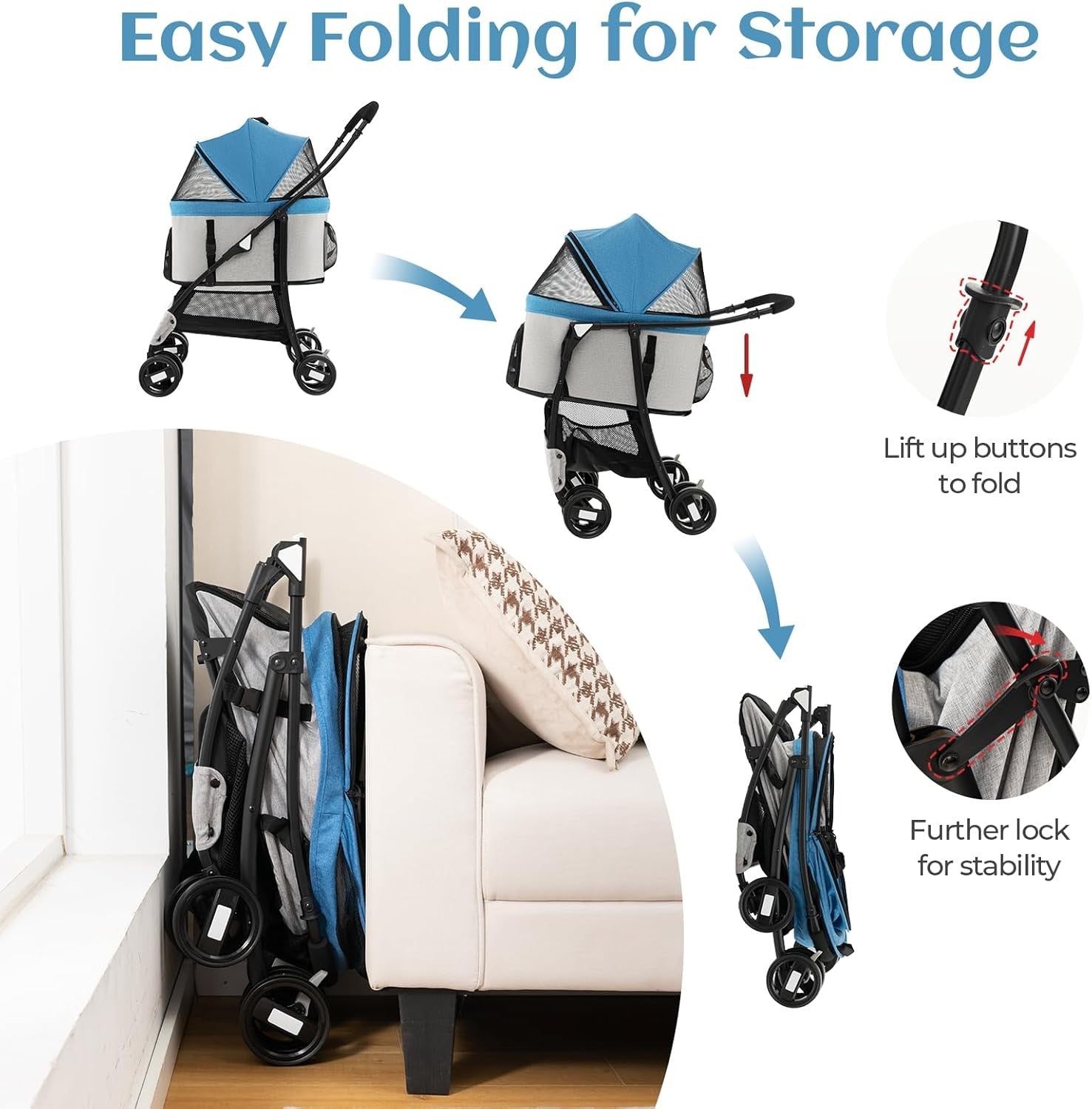 Pet Stroller for Dogs & Cats up to 15kg Foldable 4 Wheel Travel Pushchair