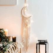 Boho Moon Macrame Wall Hanging 32” Cotton Cord + DIY Lights