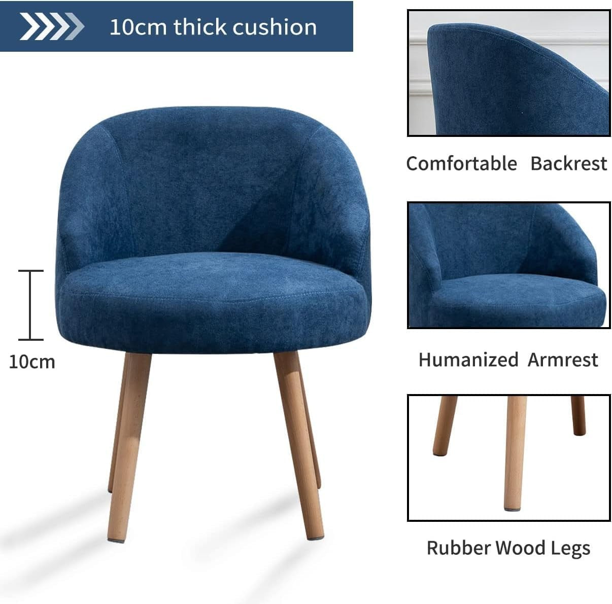Set of 2 Blue Linen Tub Chairs Accent Bedroom Lounge Seats