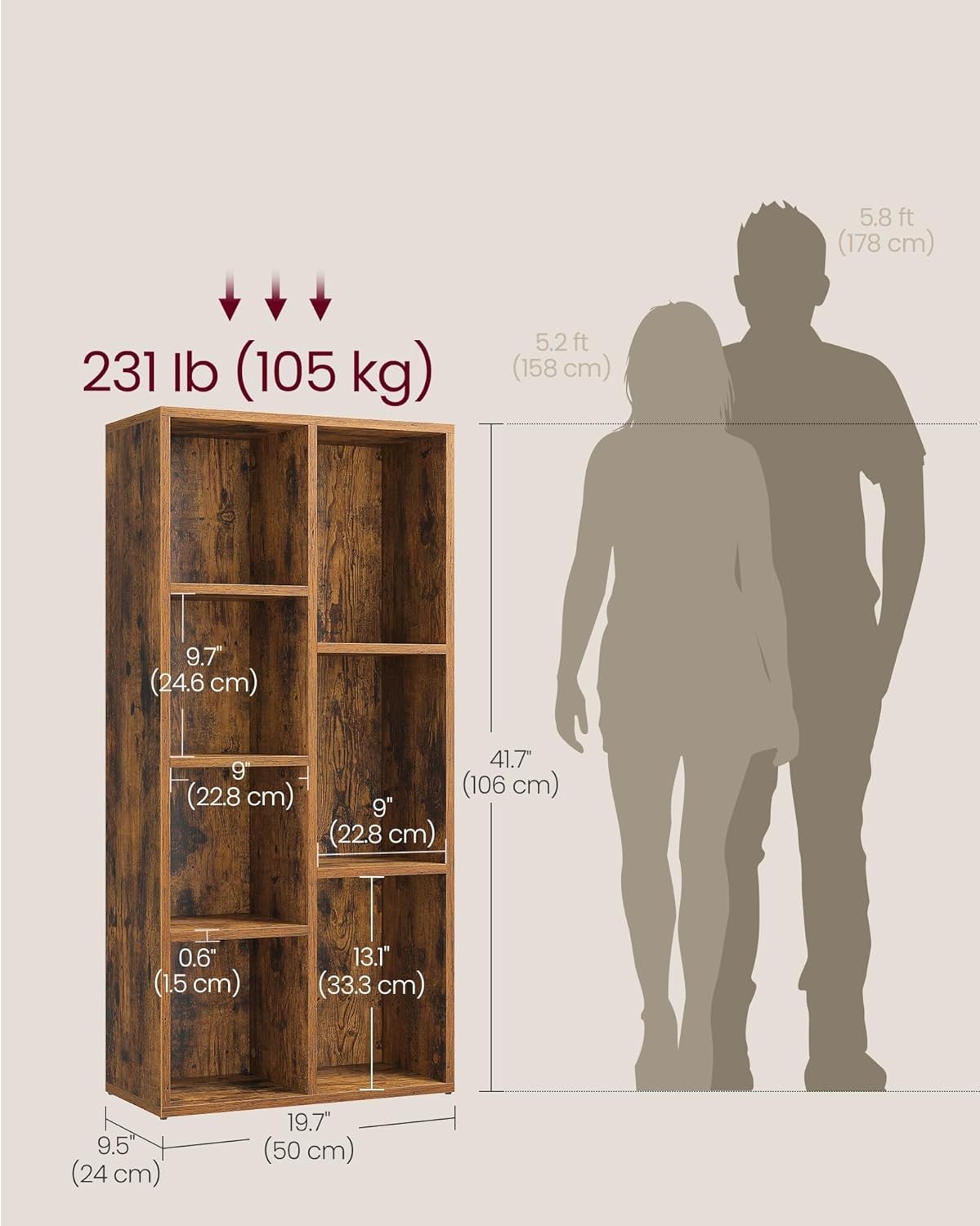 Rustic Brown 7-Compartment Bookcase | Modern Cube Storage Shelf for Home Office