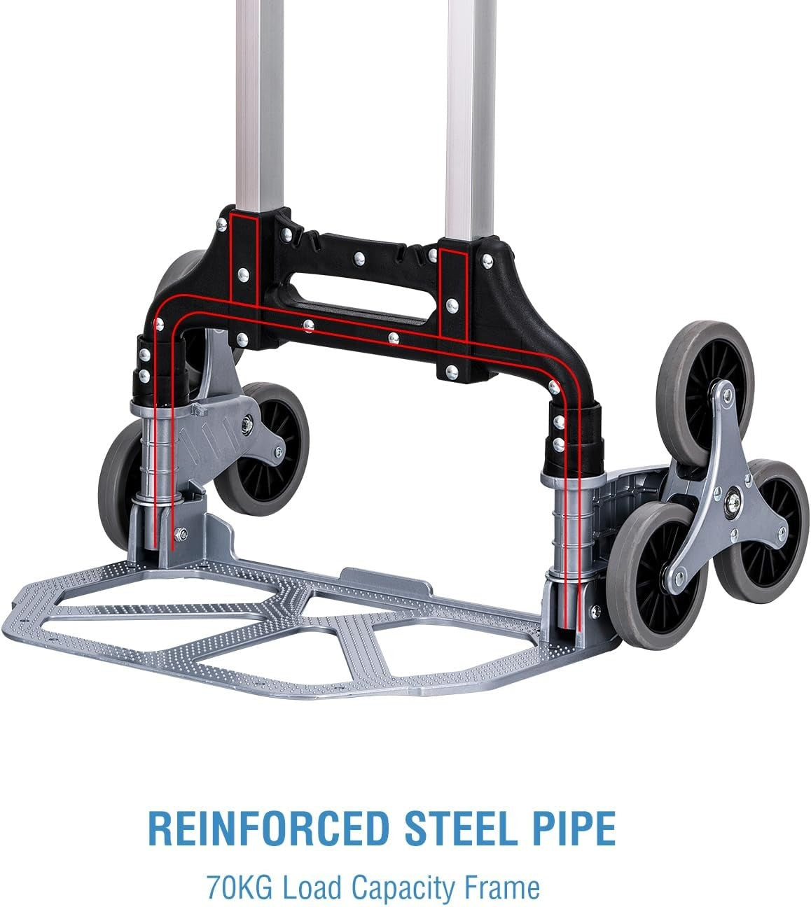 Folding Hand Truck Stair Climbing Trolley Aluminium 70kg Adjustable Wheels