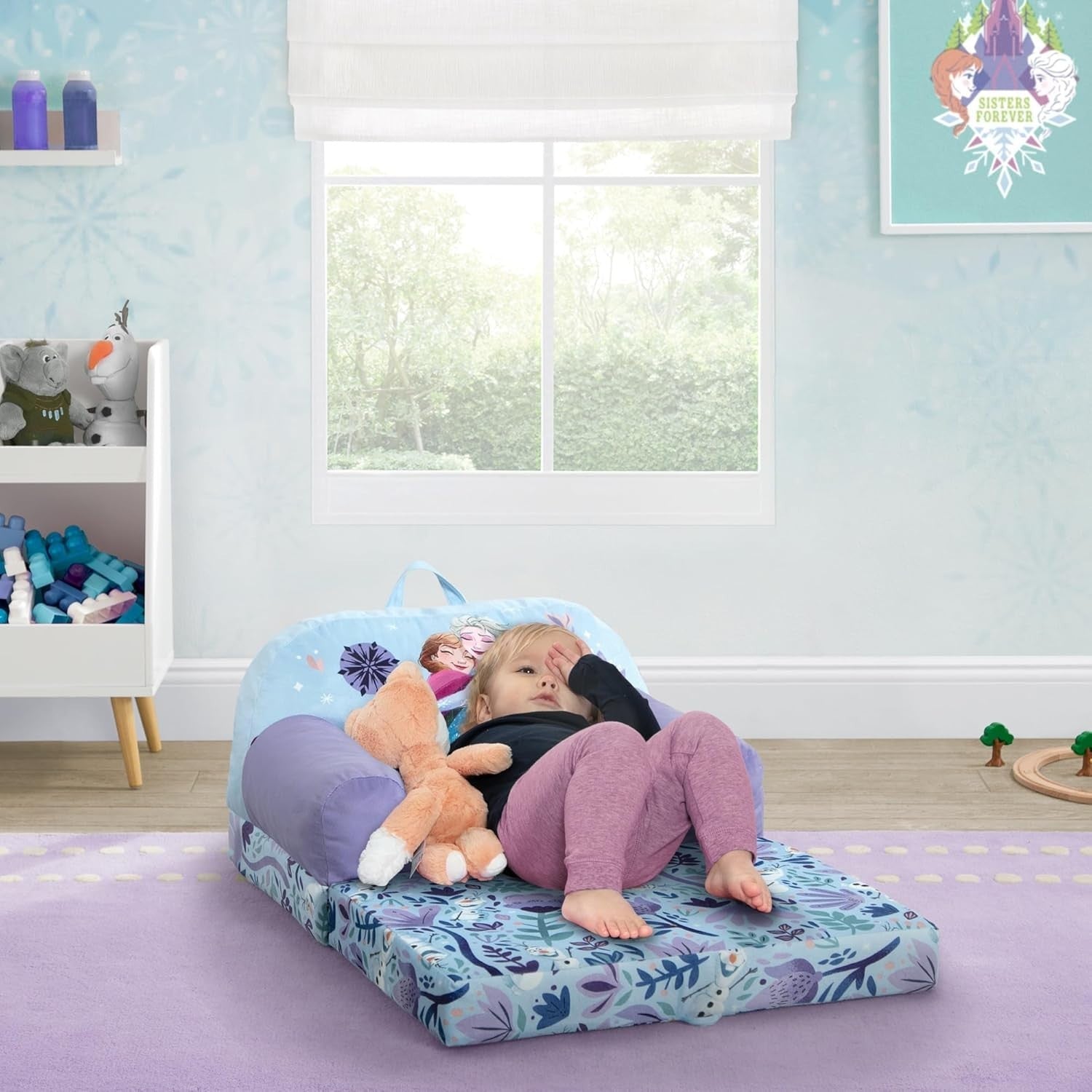 Kids Flip-Out Lounge Chair 2-in-1 Sleeper with Foam Comfort, Disney Frozen