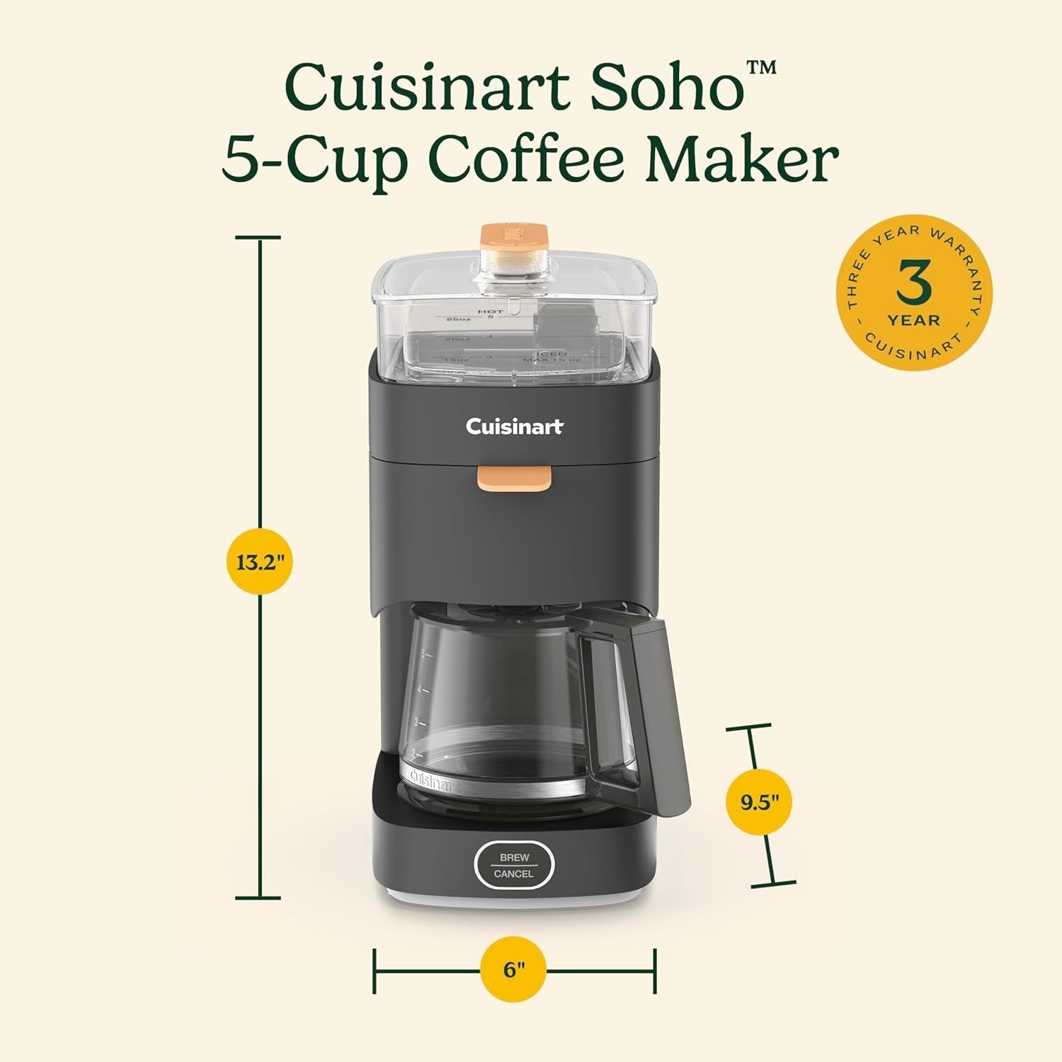 5 Cup Coffee Maker Drip Machine Auto Shut Off Compact Glass Carafe Black