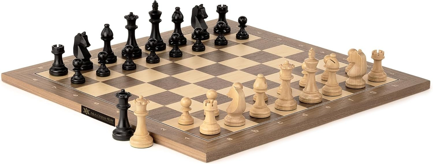 Triple Weighted Wooden Chess Pieces Set 3.75" King w/ Bags & Extra Queens