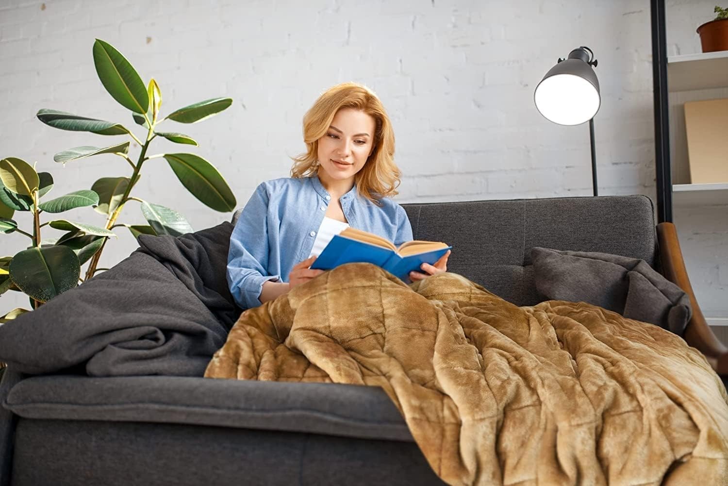 6.88kg Weighted Sherpa Blanket Taupe 60x80" (150x203cm) Soft and Cozy