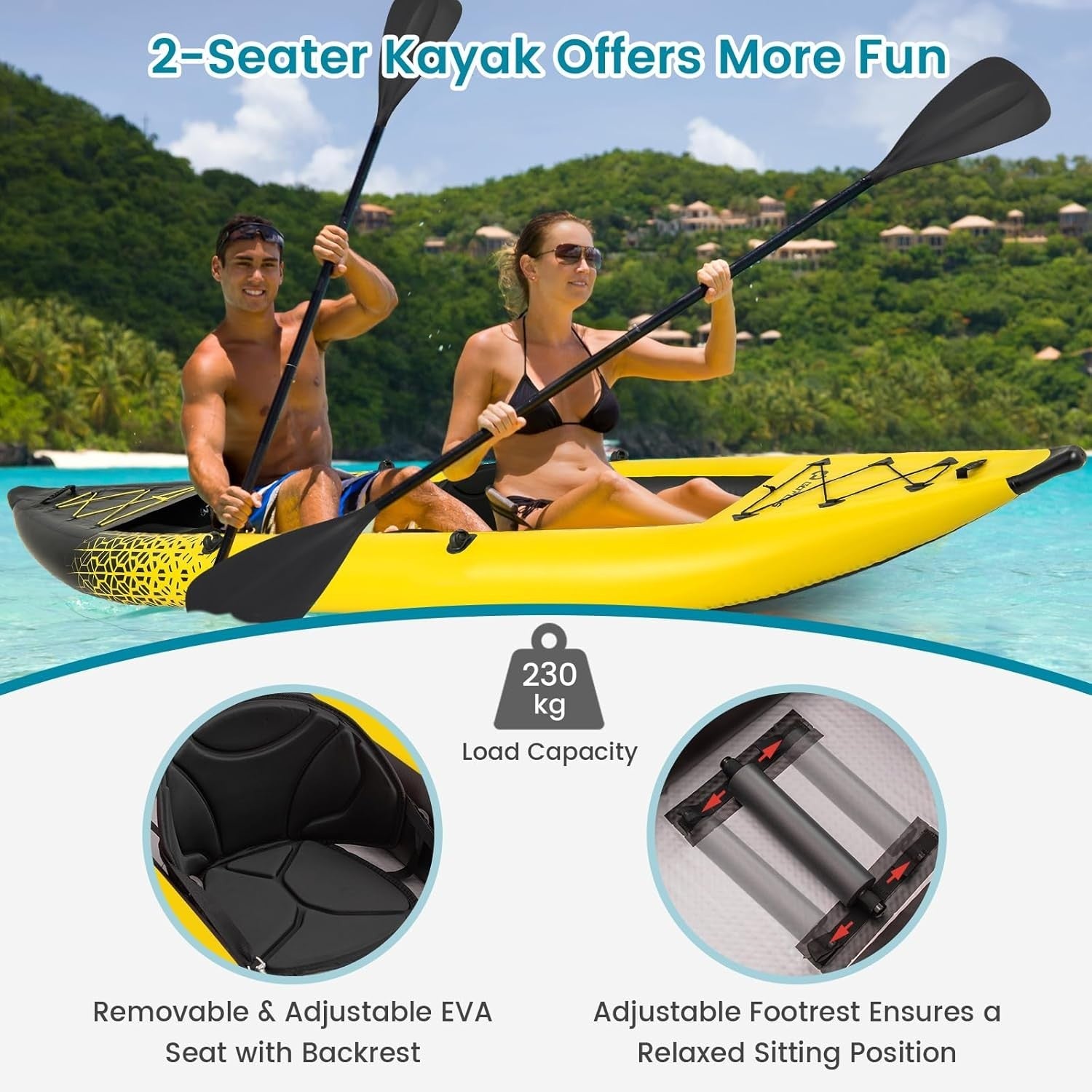 12.5FT Inflatable Kayak Canoe Set 2 Person w/ Oars Pump Yellow