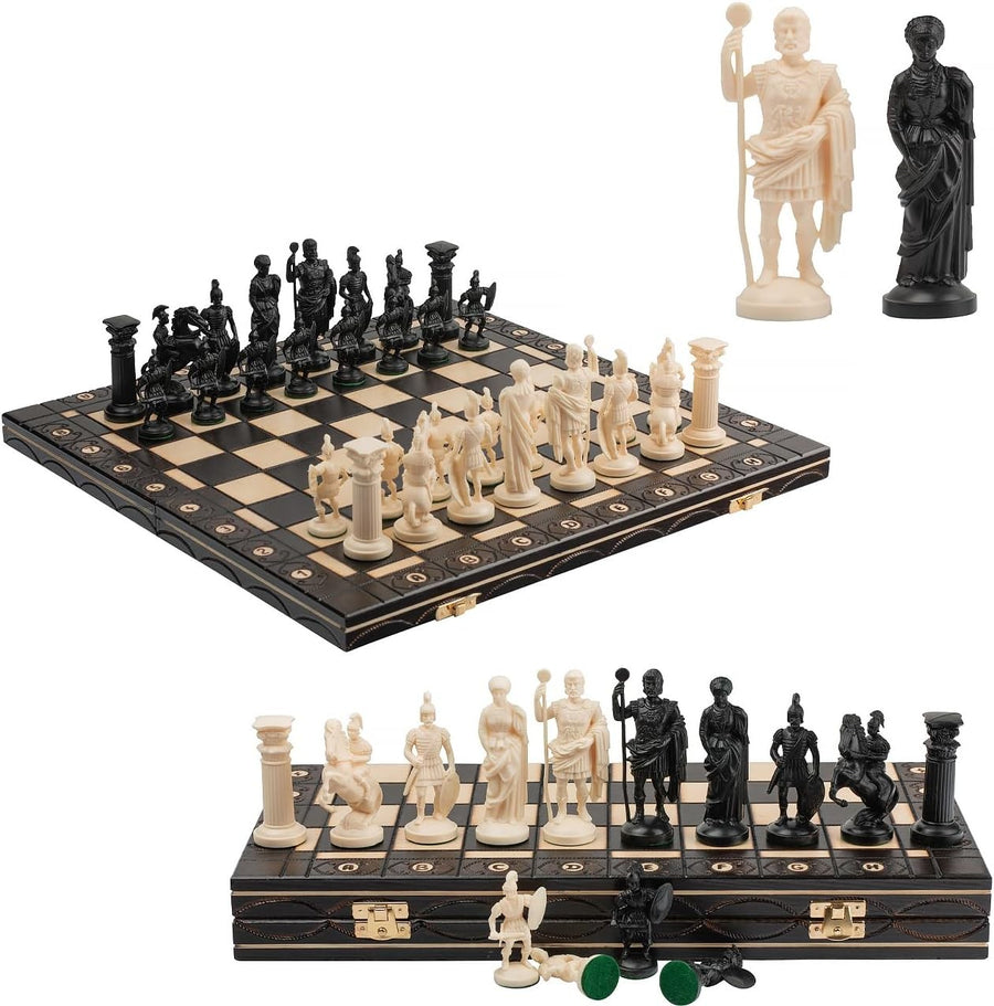 16" Spartan Medieval Chess Set Weighted Pieces & Engraved Folding Board