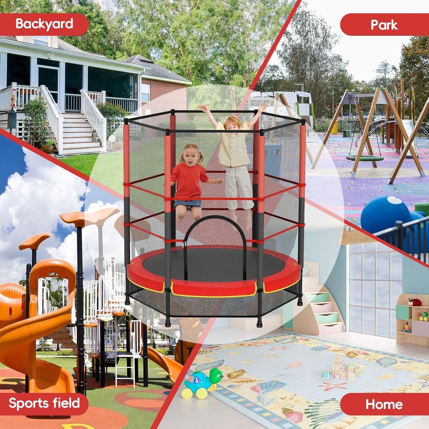 Kids Trampoline 140cm with Safety Enclosure Indoor Outdoor Ages 3-10