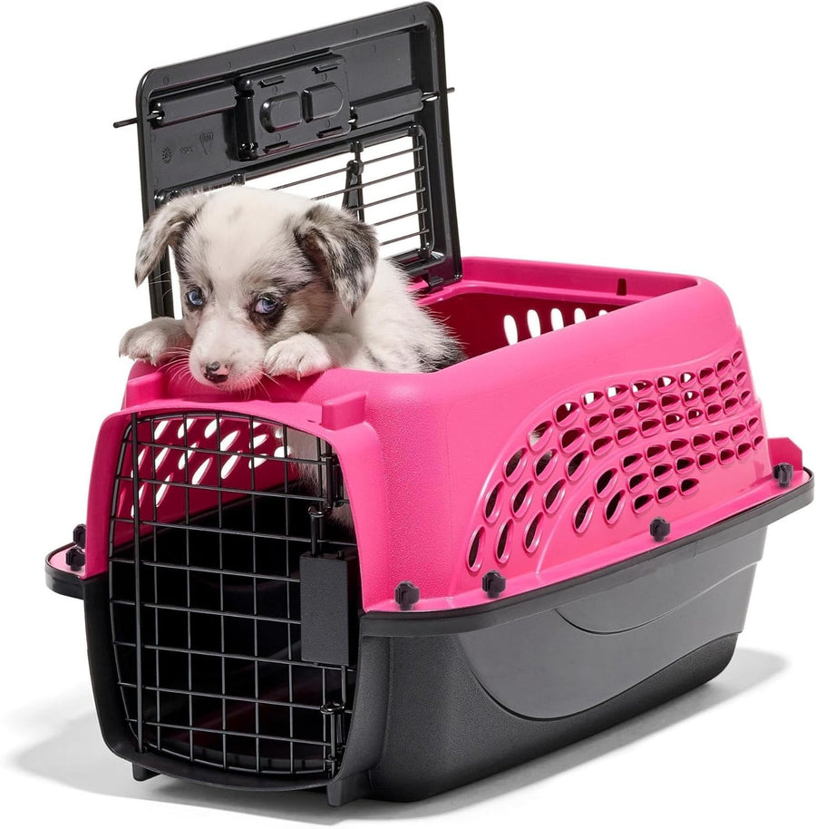 Small Cat Carrier Crate Travel Box 2 Door Top Load Pet Kennel Lockable Pink