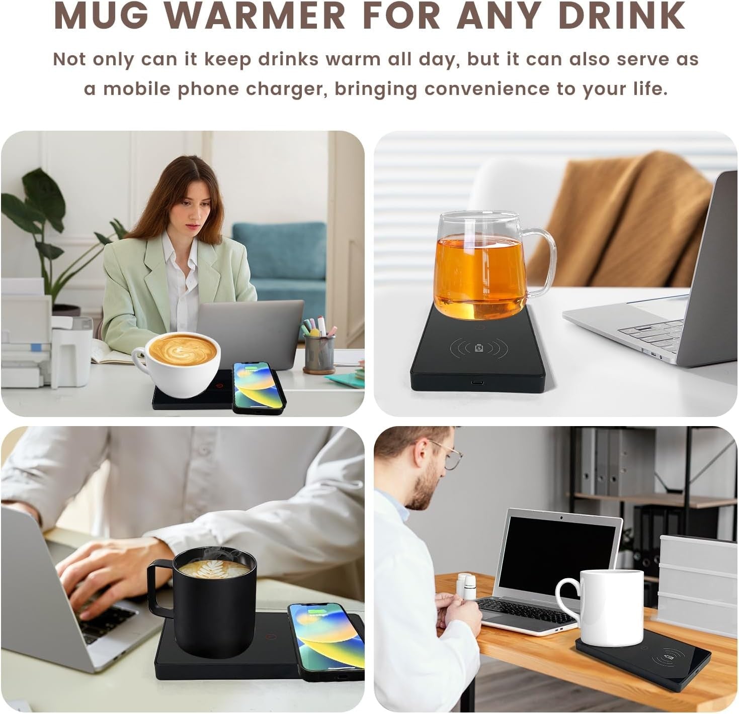 Black USB Coffee Mug Warmer 2in1 Smart Desk Heater