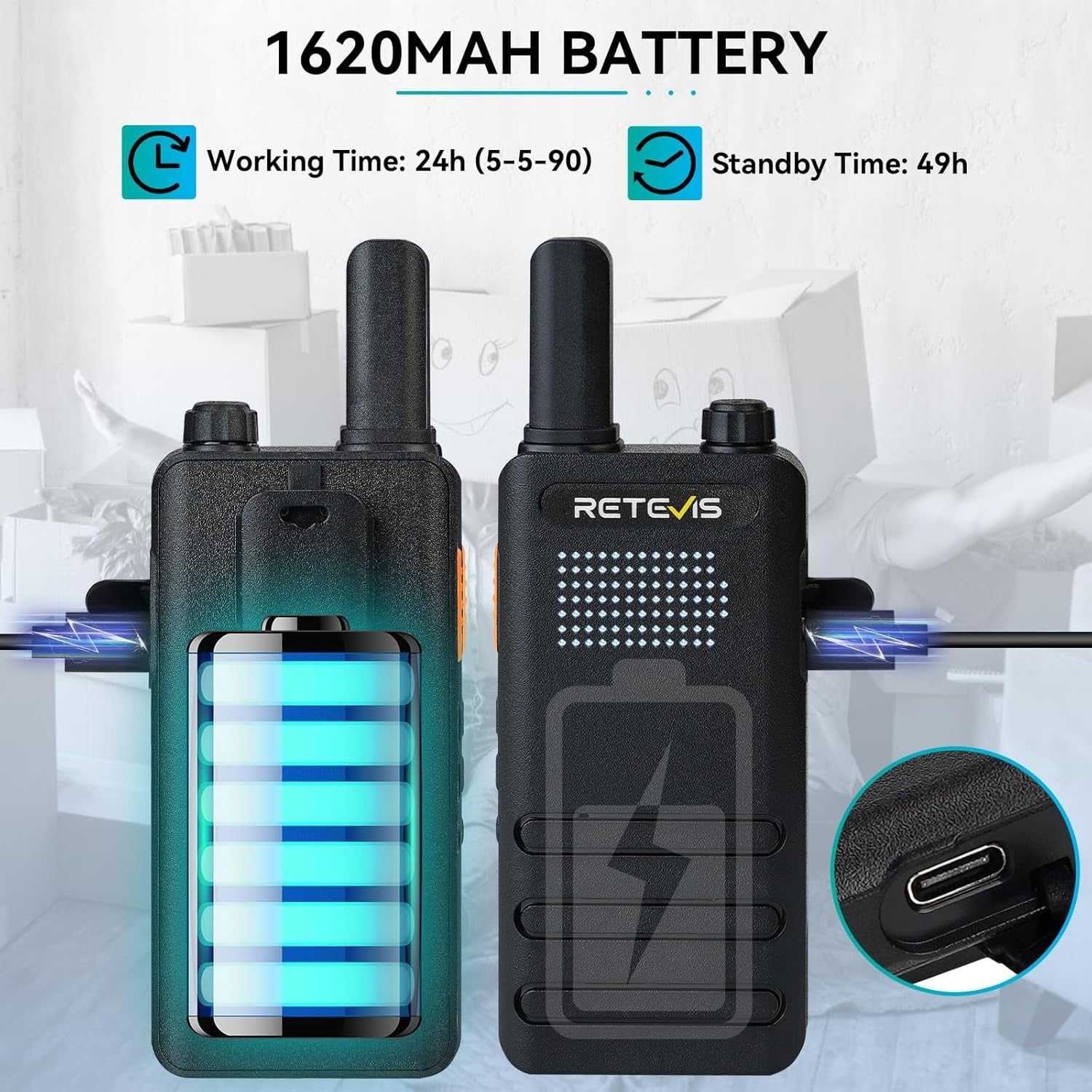 Slim PMR446 Walkie Talkies 2 Pack USB-C VOX Hidden Screen Radio