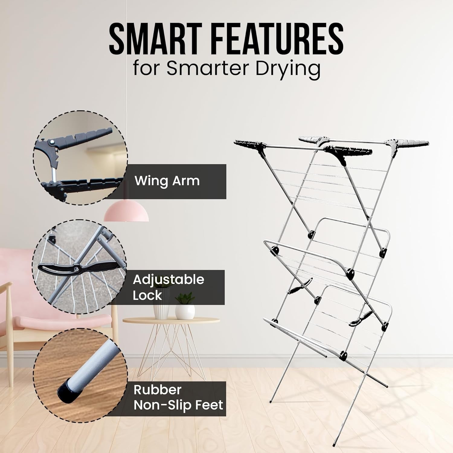 Large 3 Tier Clothes Airer Folding Laundry Drying Rack Heavy Duty Indoor