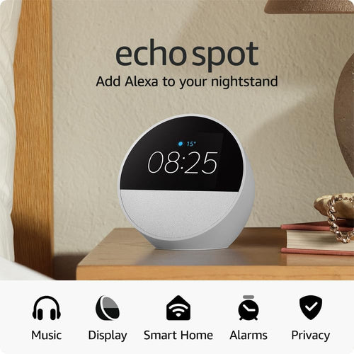 Smart Alarm Clock LED Display Voice Control Bedside Speaker White