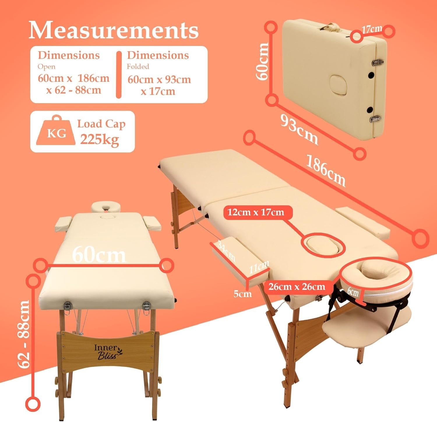 Portable Massage Table 2-Section Wooden Folding Beauty Therapy Couch Ivory
