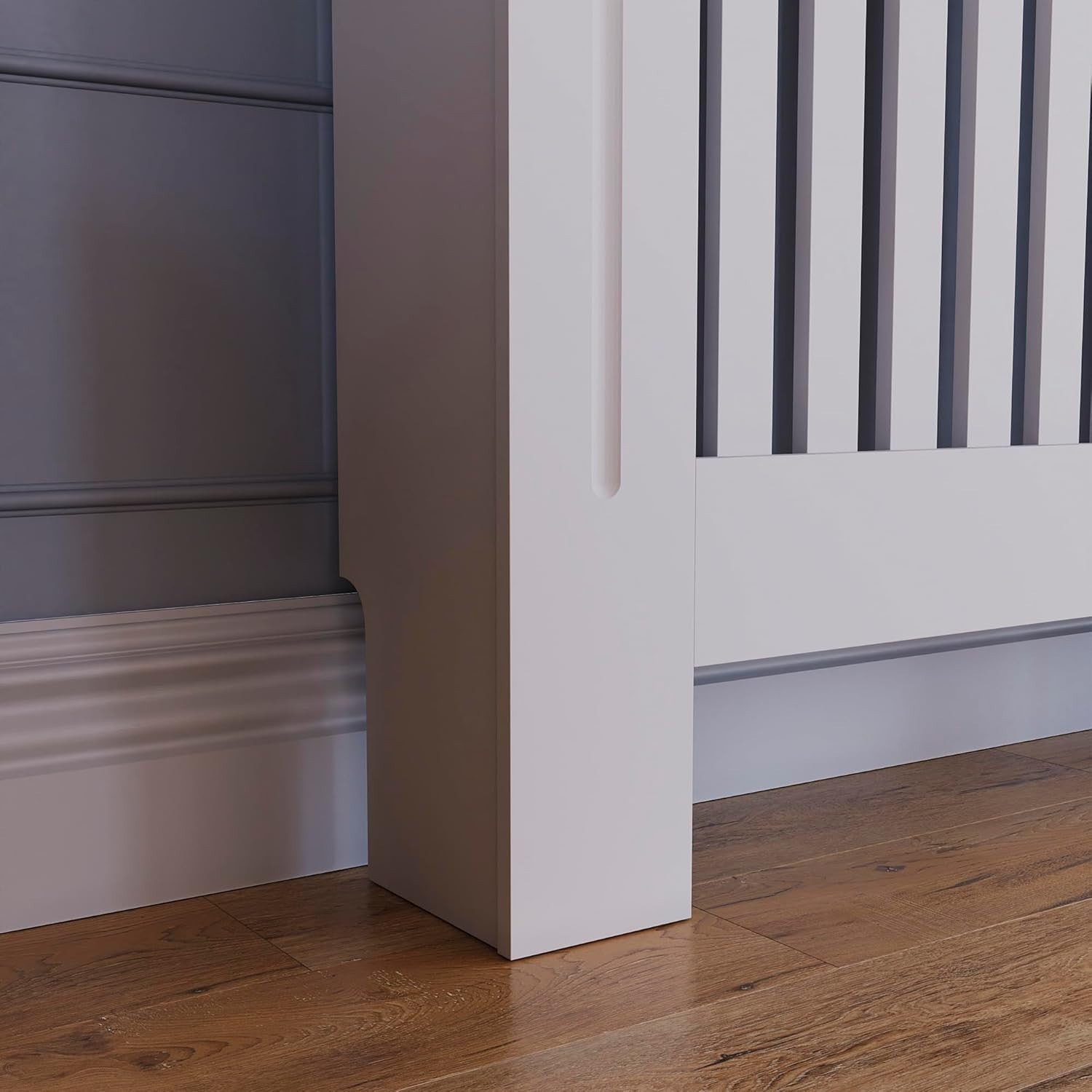 Large White Radiator Cover Cabinet | Modern MDF Slatted Heater Cover with Shelf