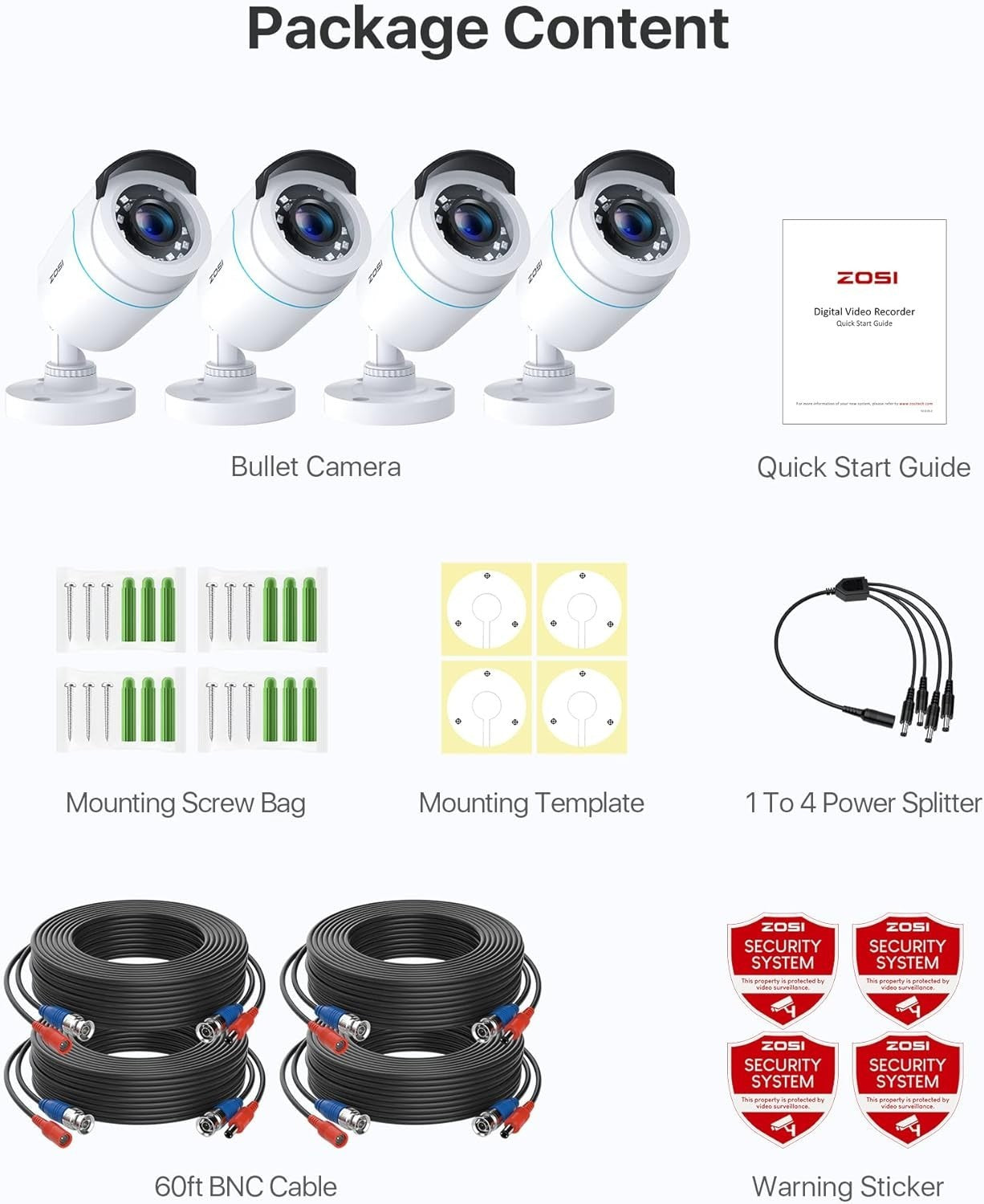 1080P HD CCTV Camera 4 Pack Outdoor Indoor IR Night Vision Wired