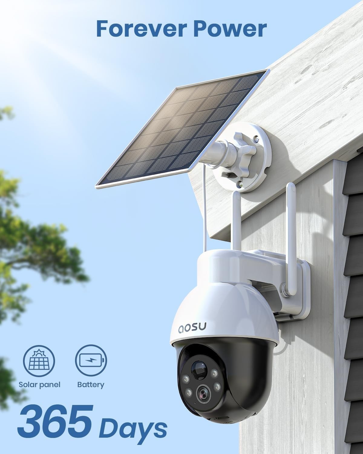 3K 5MP Solar Security Camera Wireless Outdoor 360° PTZ Auto Tracking