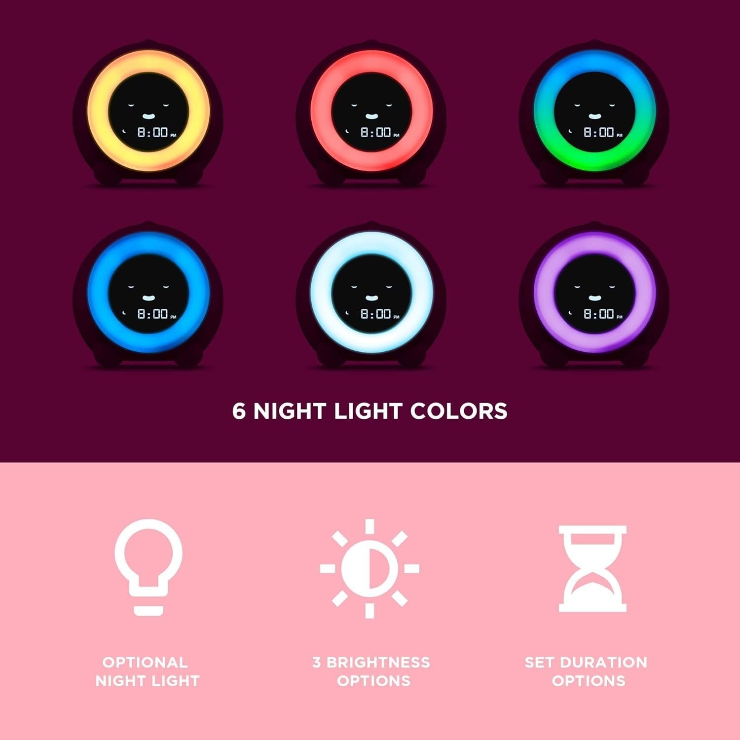 Kids Sleep Alarm Clock Night Light Sound Machine Ready To Rise