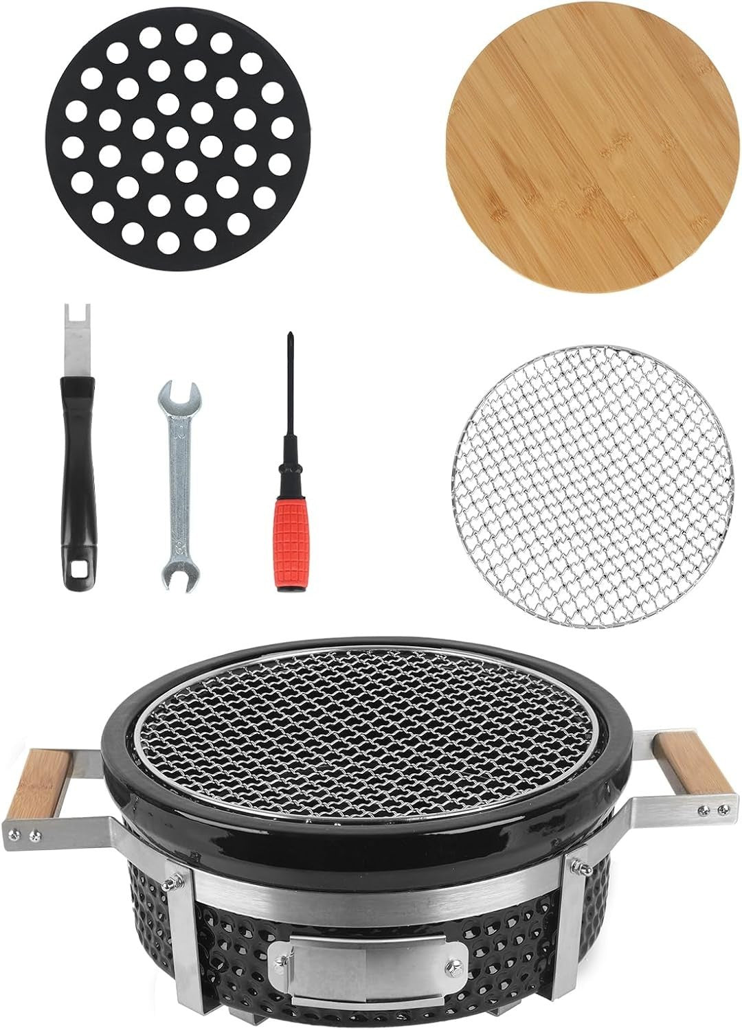 Portable Round Charcoal BBQ Grill Ceramic Tabletop Stove Outdoor Camping Patio