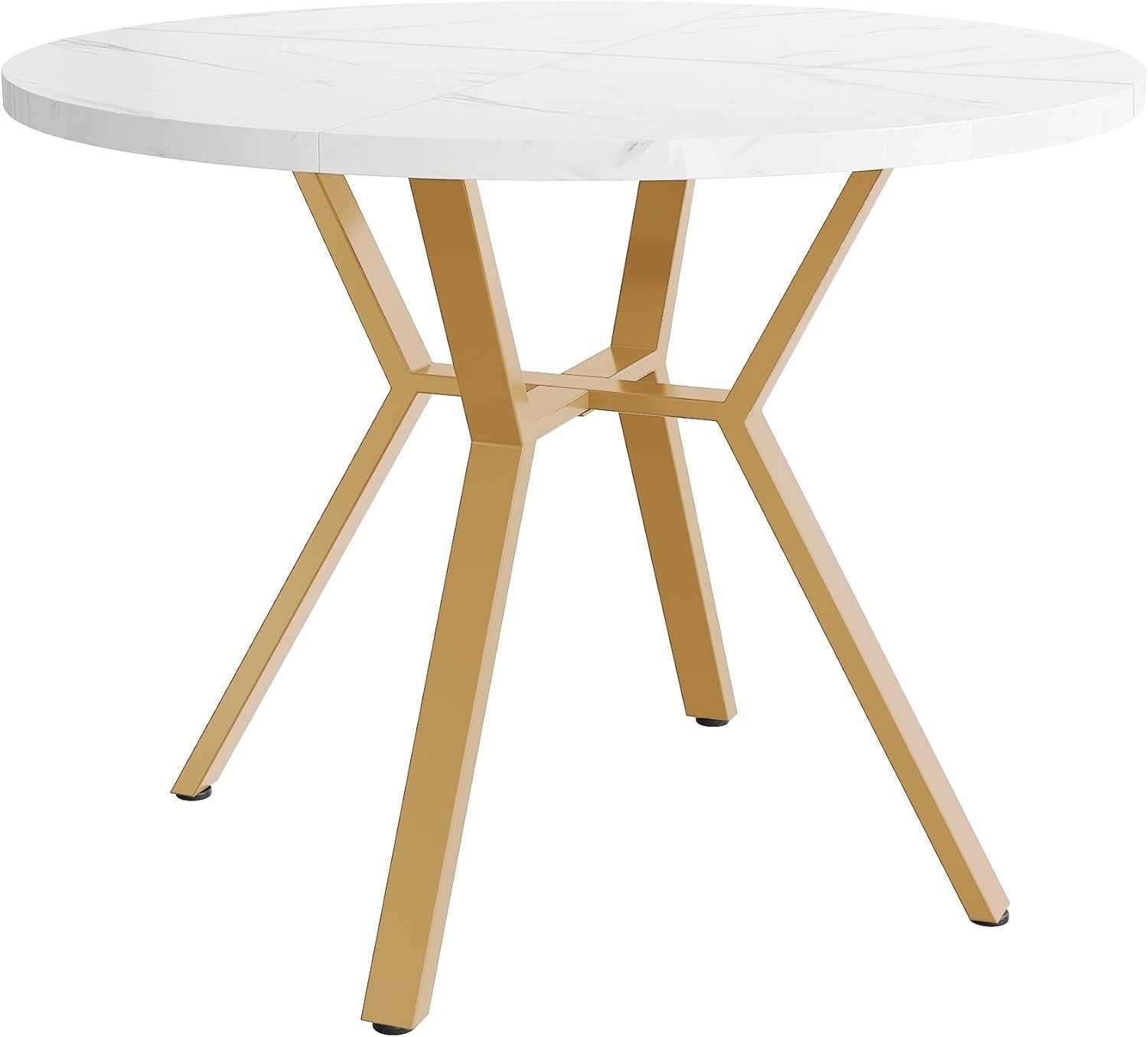 Round White Marble Dining Table Gold Legs Modern Small Kitchen 100cm