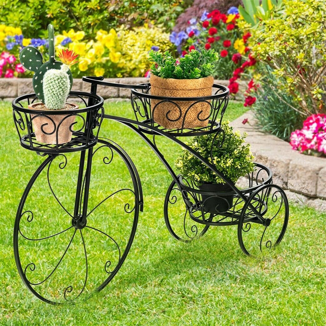 3 Tier Bicycle Plant Stand Metal Flower Pot Holder Indoor Outdoor Display Rack
