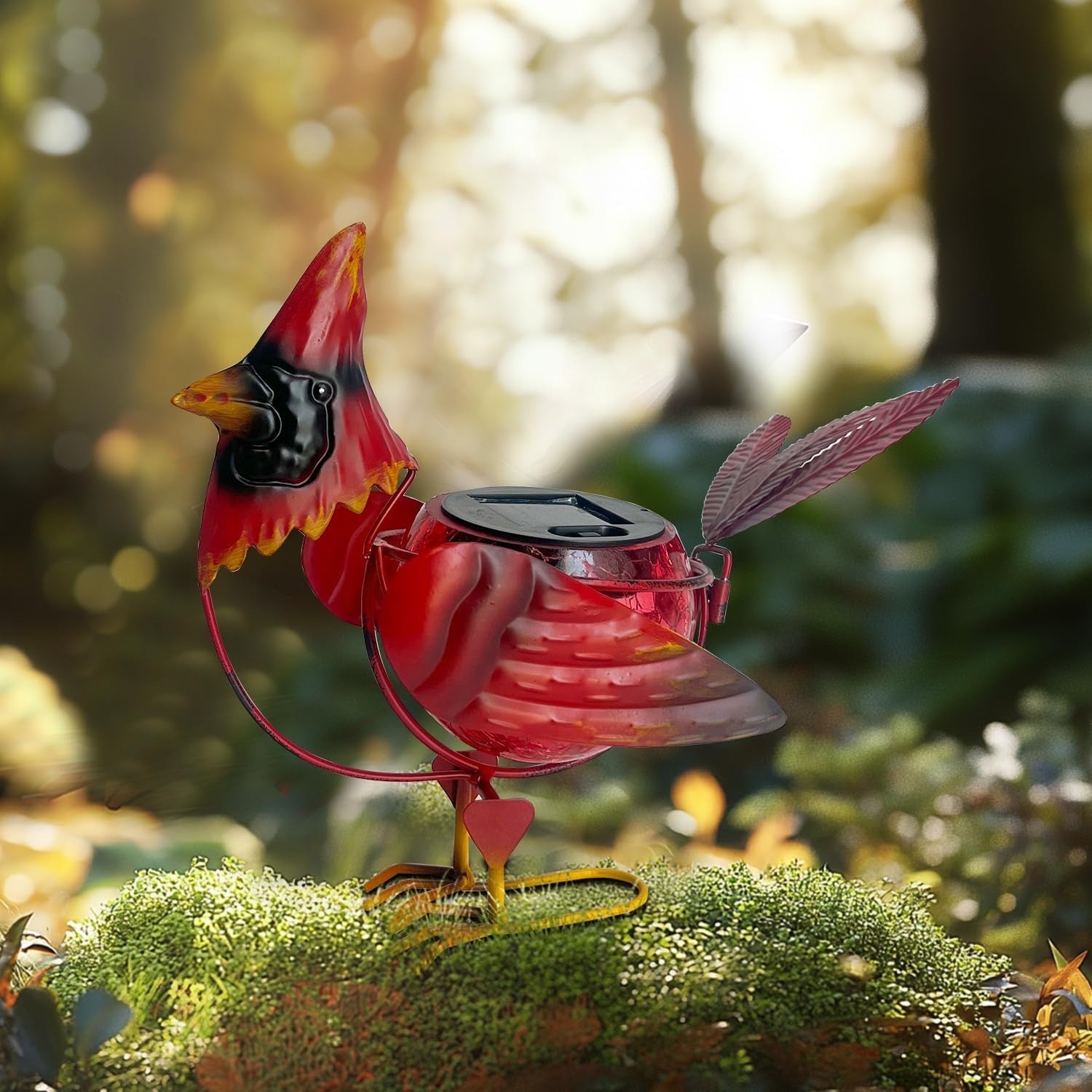 Solar Cardinal Garden Light Metal Bird Ornament Outdoor LED Yard Patio Decor