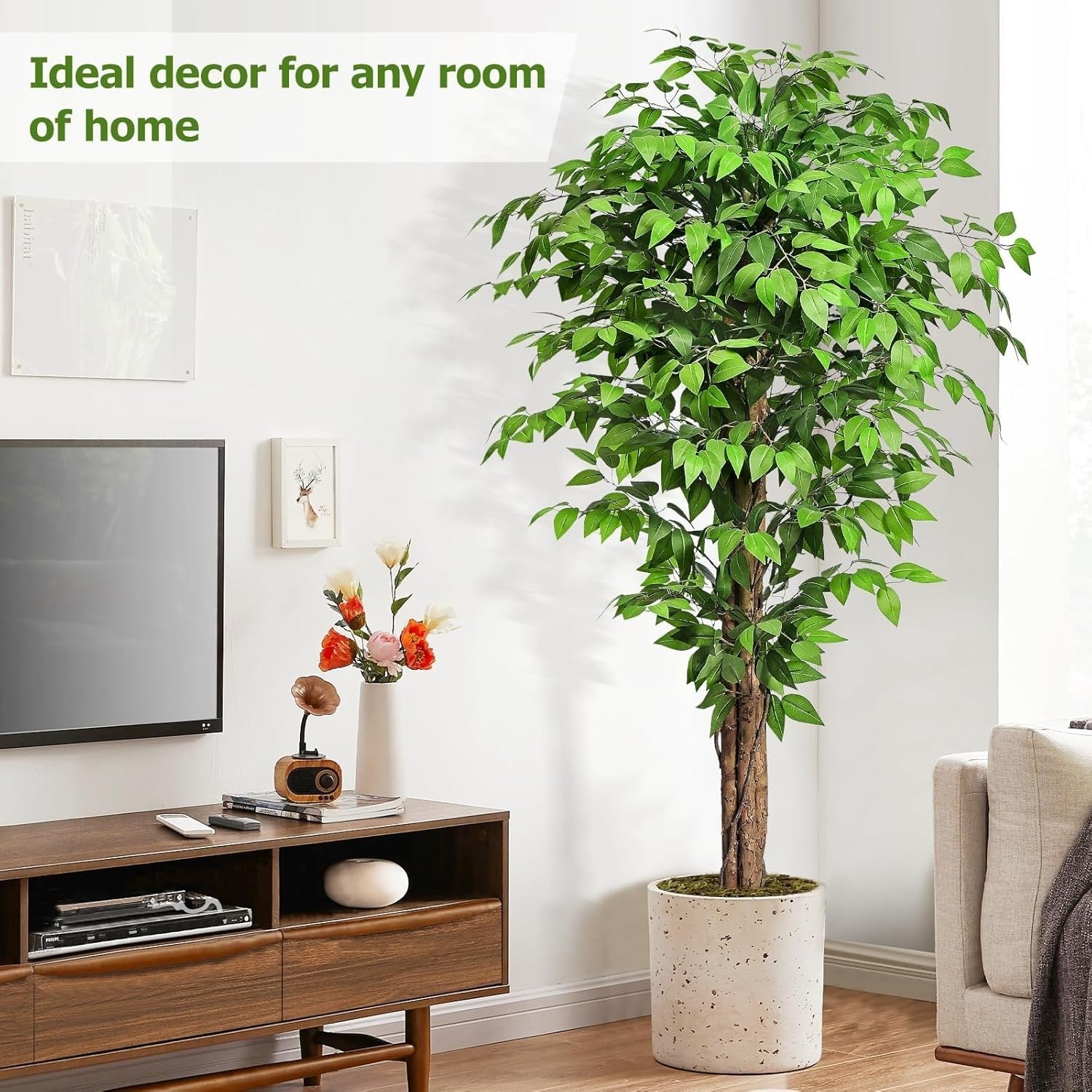 6ft Ficus Artificial Tree 180cm – Natural Curved Trunks Lifelike Indoor Decor