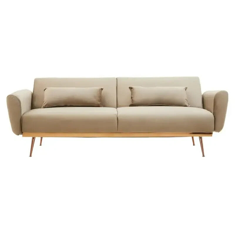 Mink Velvet Sofa Bed 3-Seater with Rose Gold Legs – Modern Recliner Lounge