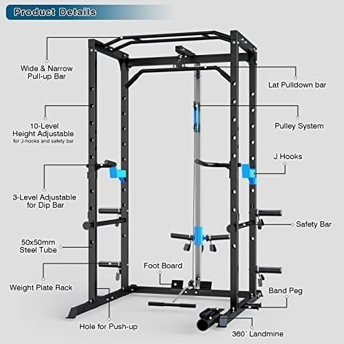 Multi-Function Power Rack Black with Pull Up Bar & Cable Pulley System