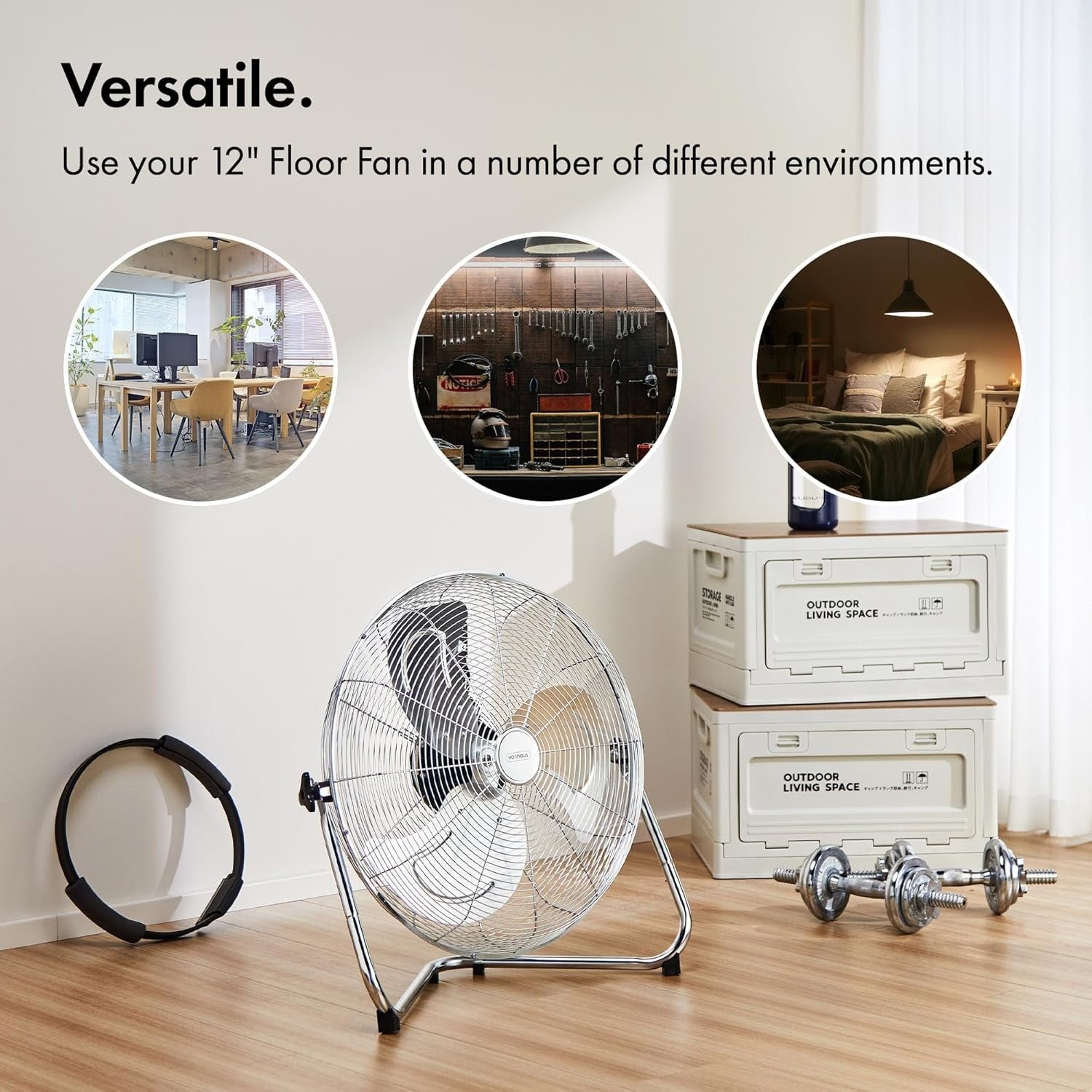 12" Floor Fan – 3-Speed Metal Quiet Cooling w/ Adjustable Tilt for Home & Office
