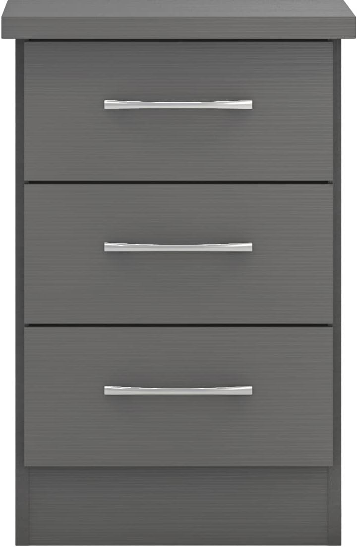 Grey 3 Drawer Bedside Table – Modern Nightstand with 3D Effect Finish