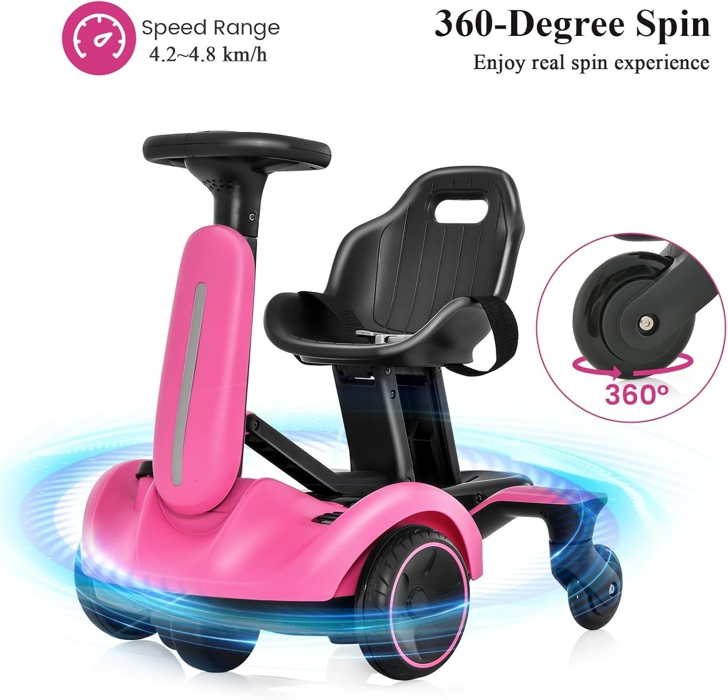 Electric Ride On Racing Car 6V Drift Kart 360 Spin Kids Pink Toy
