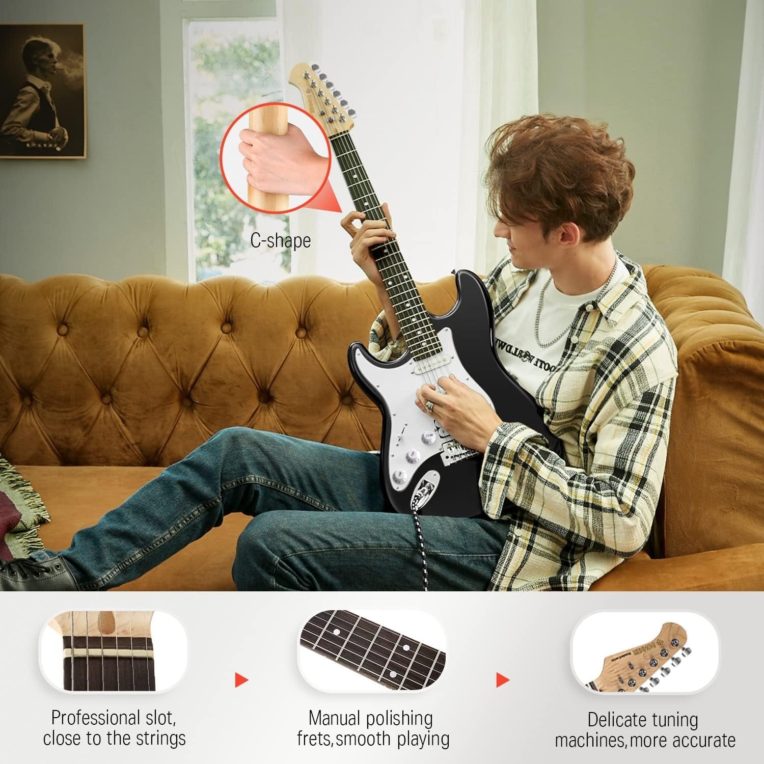 Left Handed Electric Guitar Kit Full Size 39" Black w Amp & Bag
