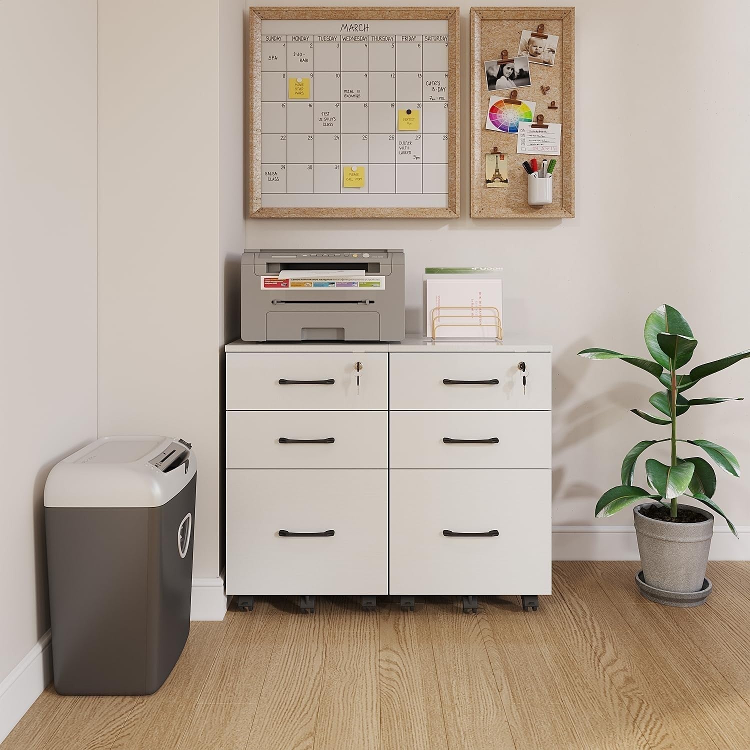 Locking Rolling File Cabinet 3 Drawer Under Desk Printer Stand White
