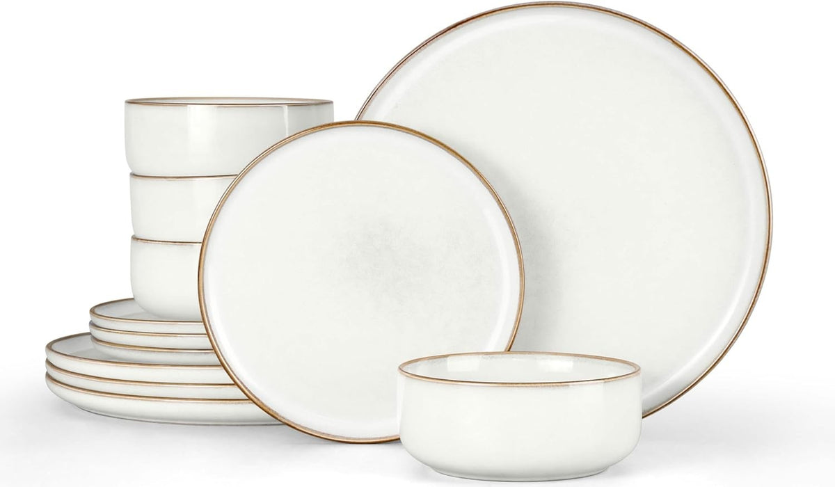 12pc Stoneware Dinner Set Plates Bowls Microwave Dishwasher Safe Ivory