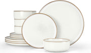 12pc Stoneware Dinner Set Plates Bowls Microwave Dishwasher Safe Ivory