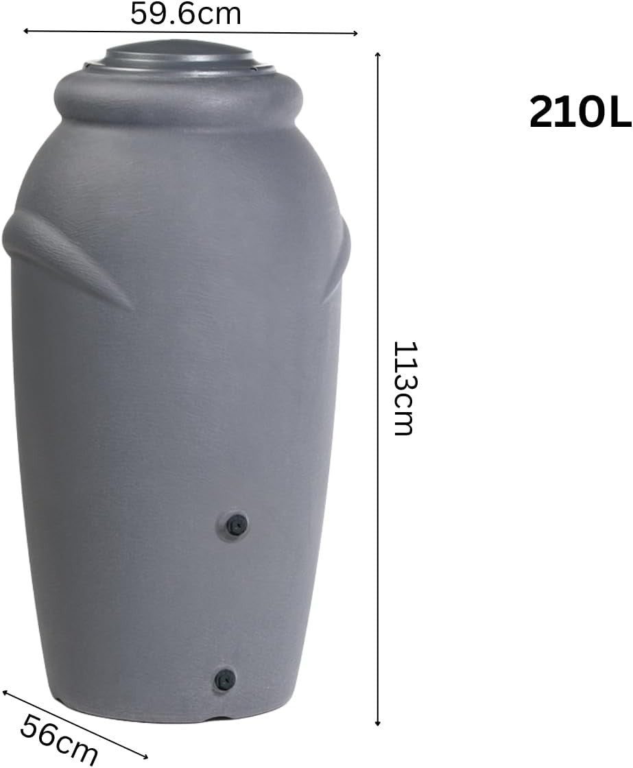 210L Grey Garden Water Butt with Tap & Complete Connection Kit
