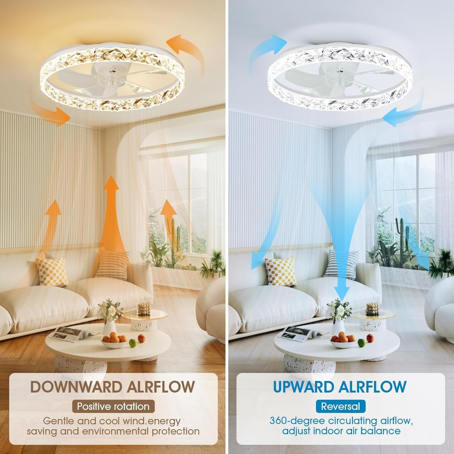 50CM LED Ceiling Fan Light, Remote & App Control, 6 Speed, Dimmable, Quiet Motor