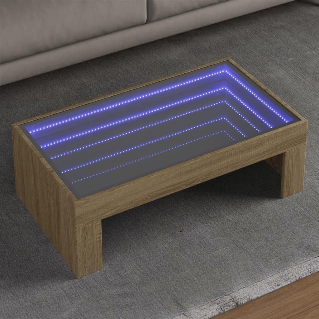 Infinity LED Mirror Coffee Table RGB Lights Modern Sonoma Oak 90x50x30cm