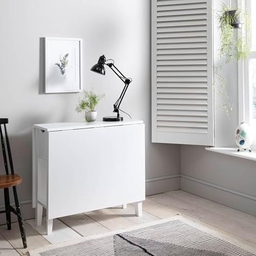 White Folding Dining Table Drop Leaf with Drawer Space Saving Small Dining