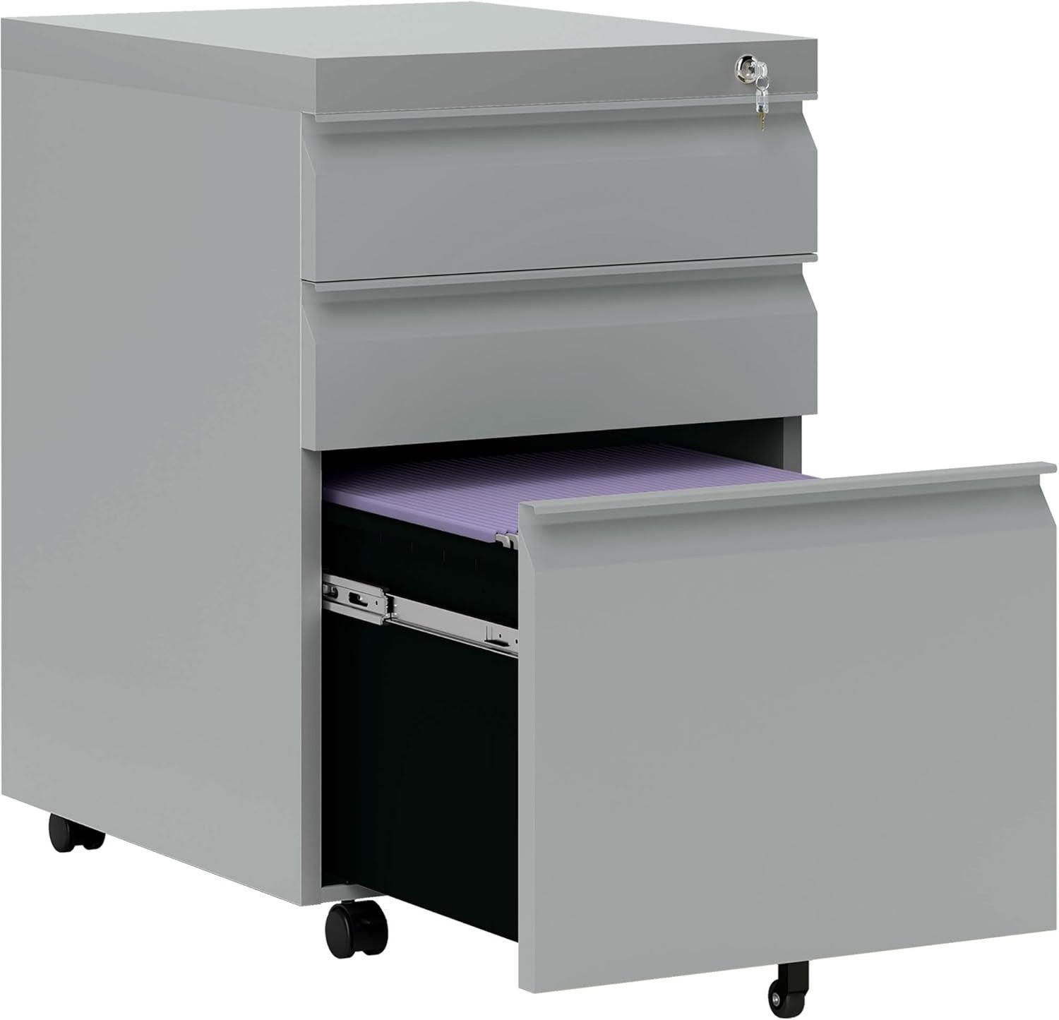 Grey 3 Drawer Lockable File Cabinet 39x48x60cm Mobile Alloy Steel