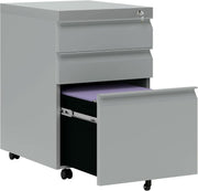Grey 3 Drawer Lockable File Cabinet 39x48x60cm Mobile Alloy Steel