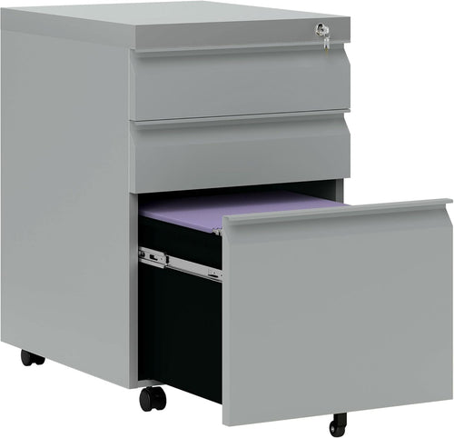 Grey 3 Drawer Lockable File Cabinet 39x48x60cm Mobile Alloy Steel