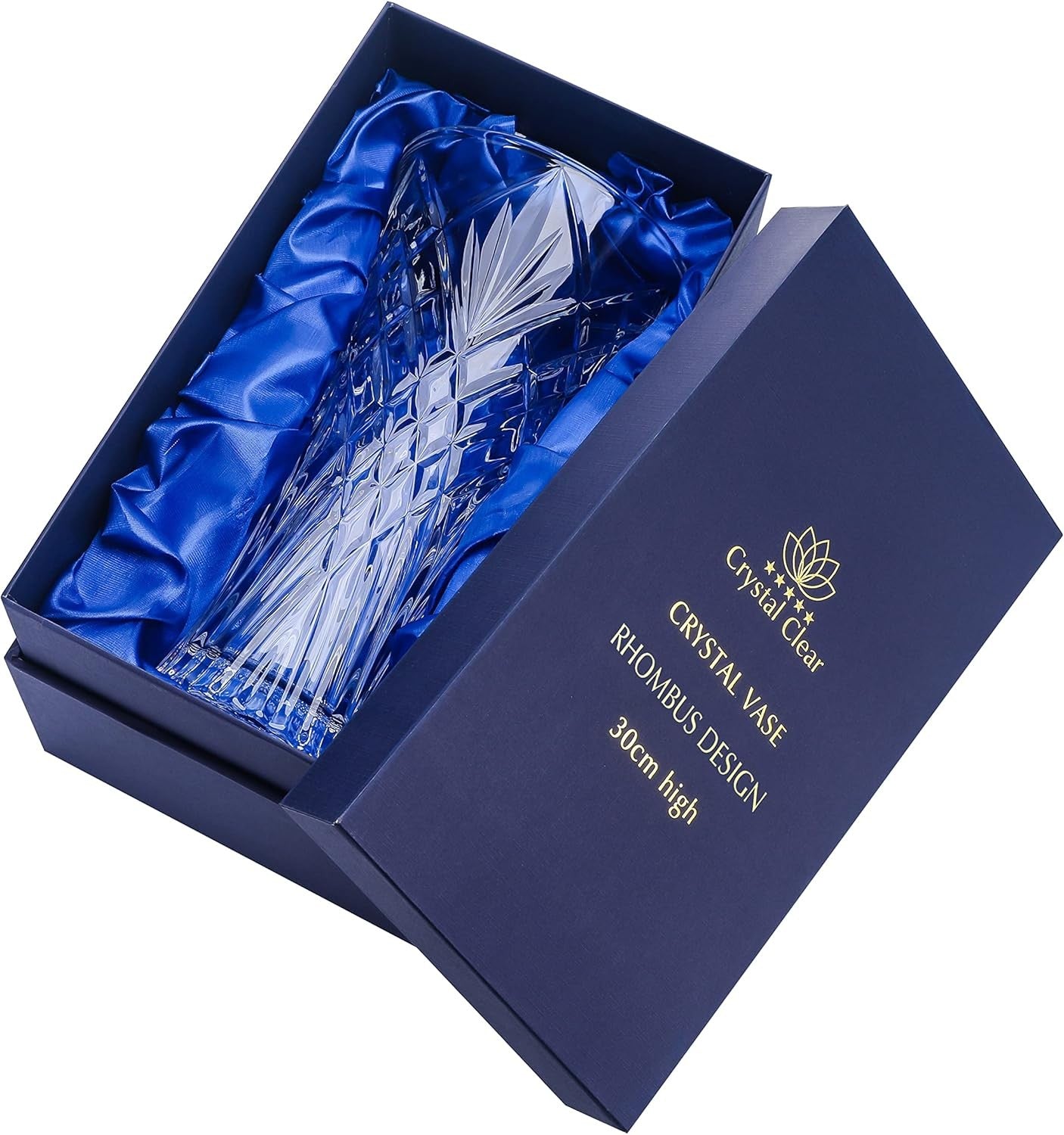 30cm Crystal Glass Flower Vase Tall Clear Cut Vase Wedding Table Centrepiece