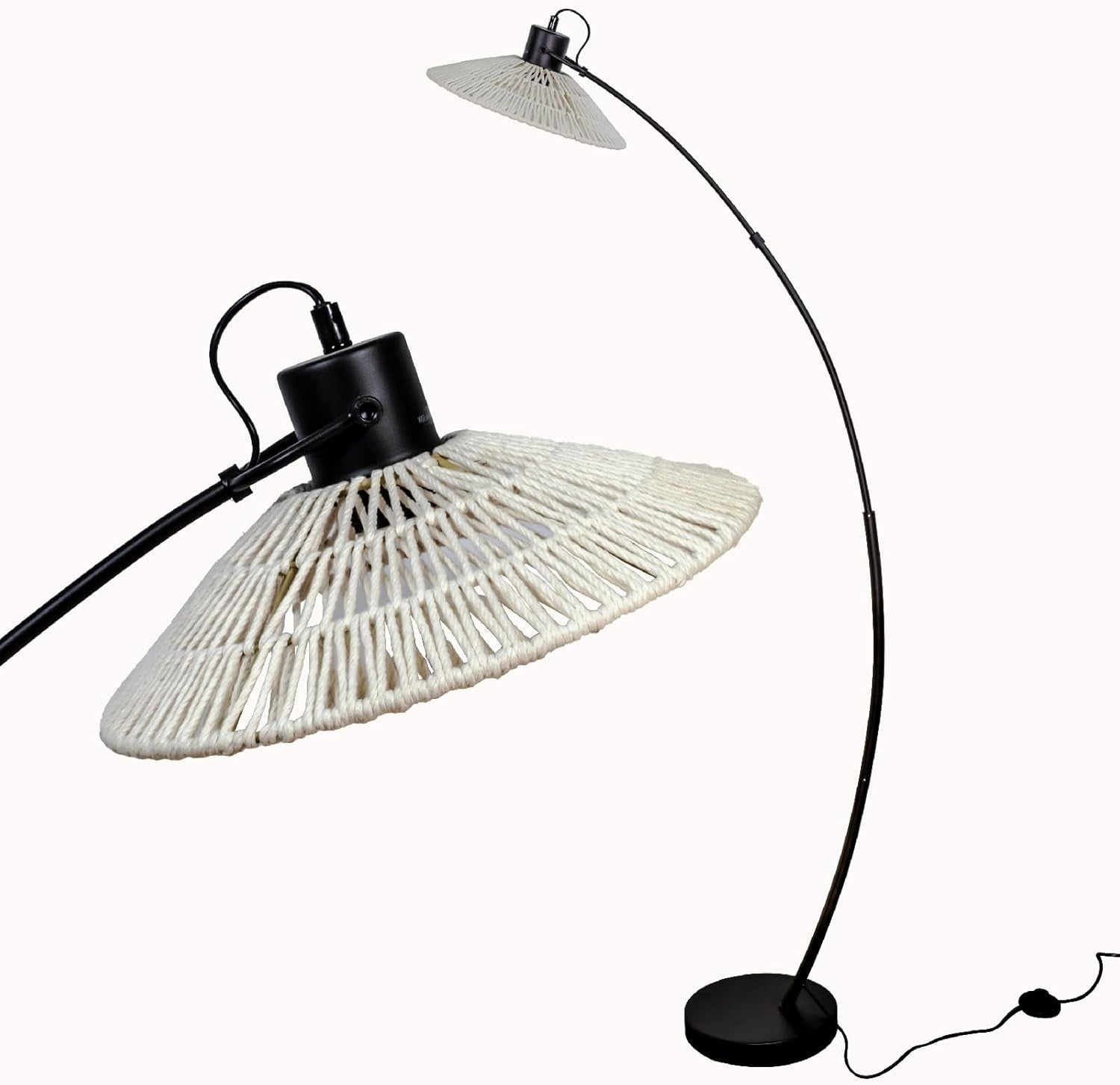 Boho Arc Floor Lamp Adjustable Shade Black Beige Reading Living Room