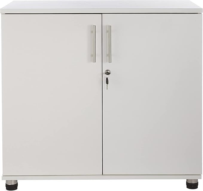 White Wooden Lockable Office Storage Cabinet 2 Door Cupboard File Organizer