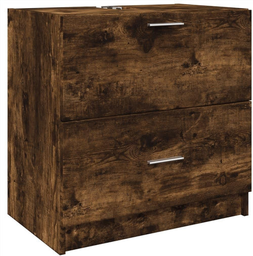 Smoked Oak Bathroom Sink Cabinet 59x37x59cm Modern Under Sink Storage Unit